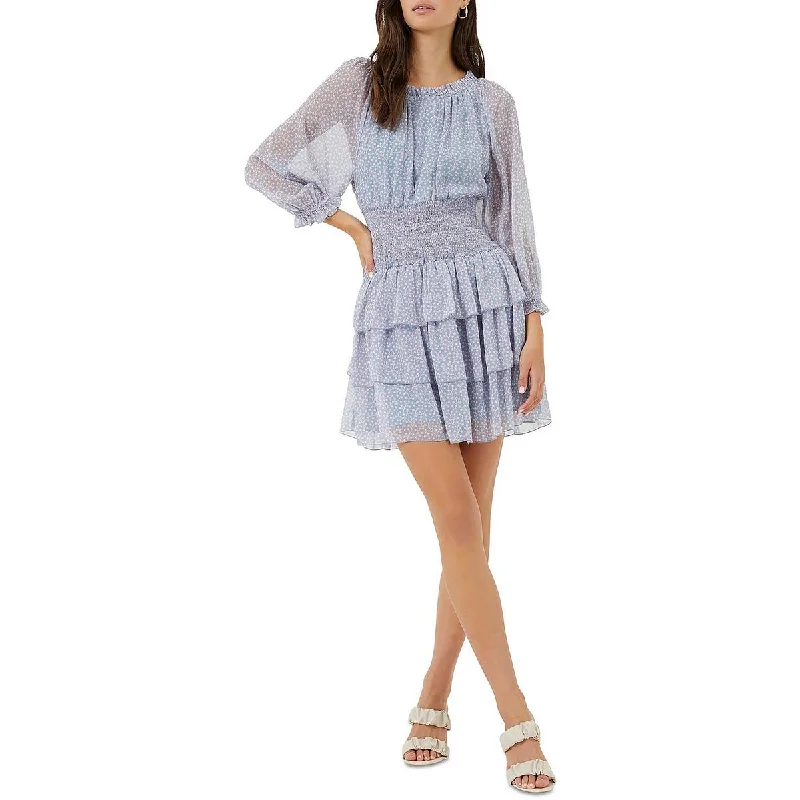 women's flutter-sleeved dressesFrench Connection Womens Smocked Tiered Mini Dress