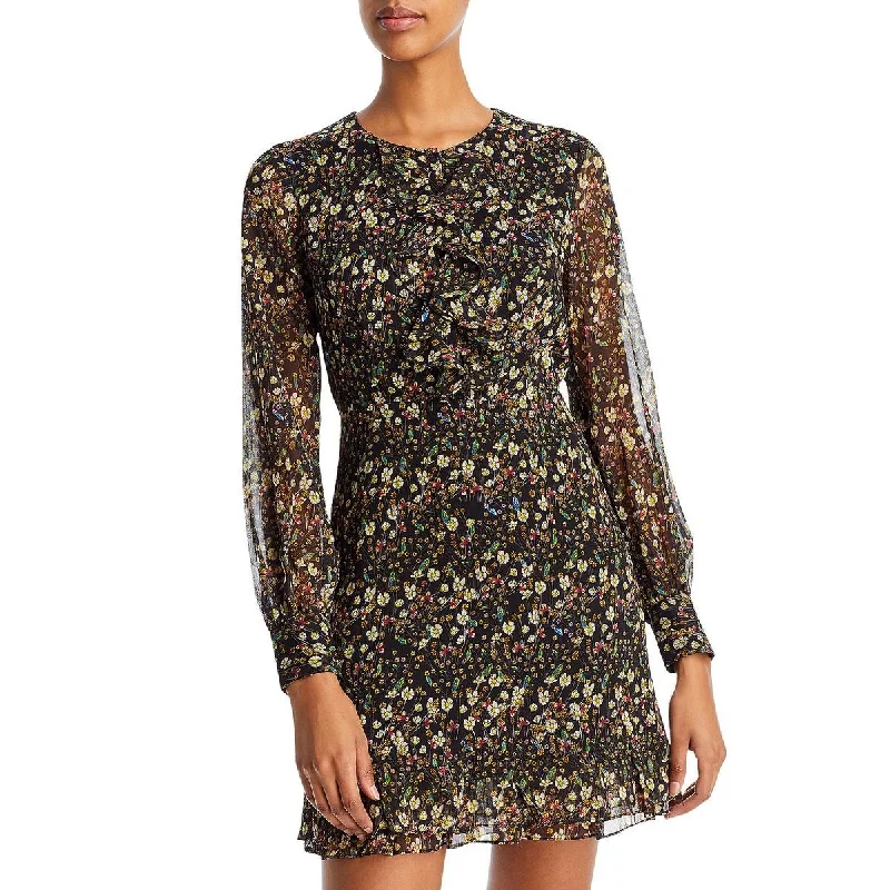 Metallic DressFrench Connection Womens Hallie Chiffon Floral Print Mini Dress