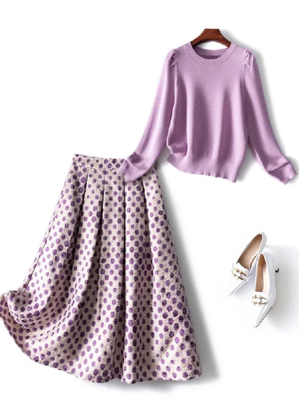 Dotted Pleated Skirt Outfit Set