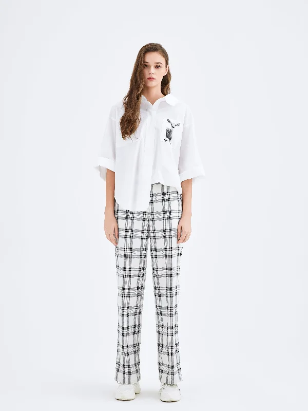 women's high-slung shortsBlack and White Checkered Trousers