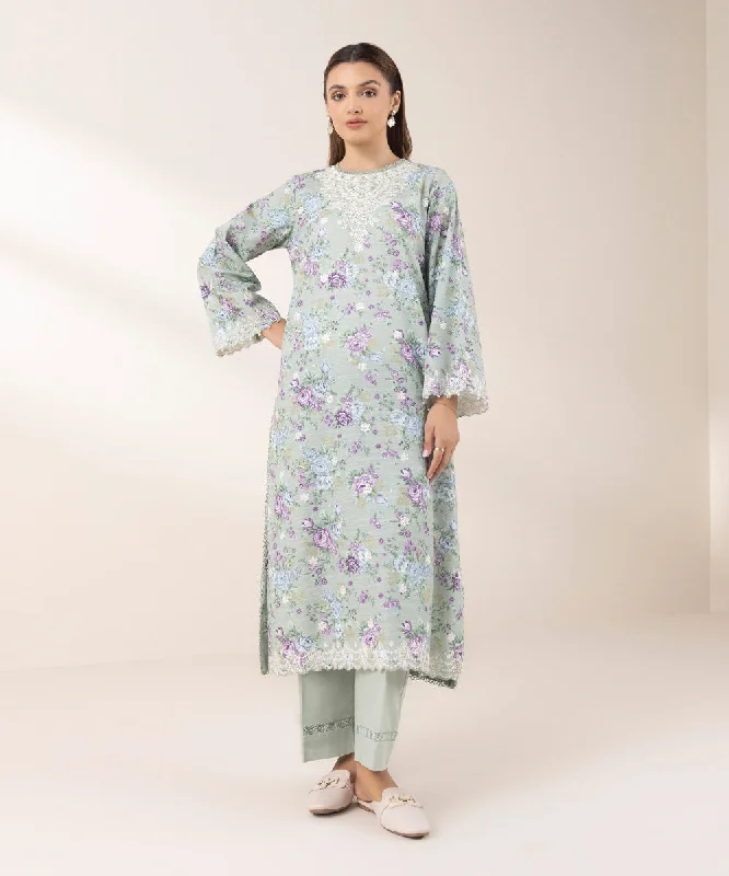 women's tops with floral printsEmbroidered Khaddar Shirt