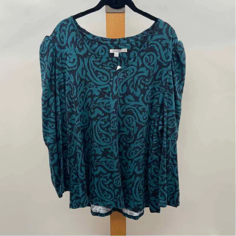 women's tops for glamorous eveningsChico's Women's Size XXL Teal scroll Long Sleeve Shirt