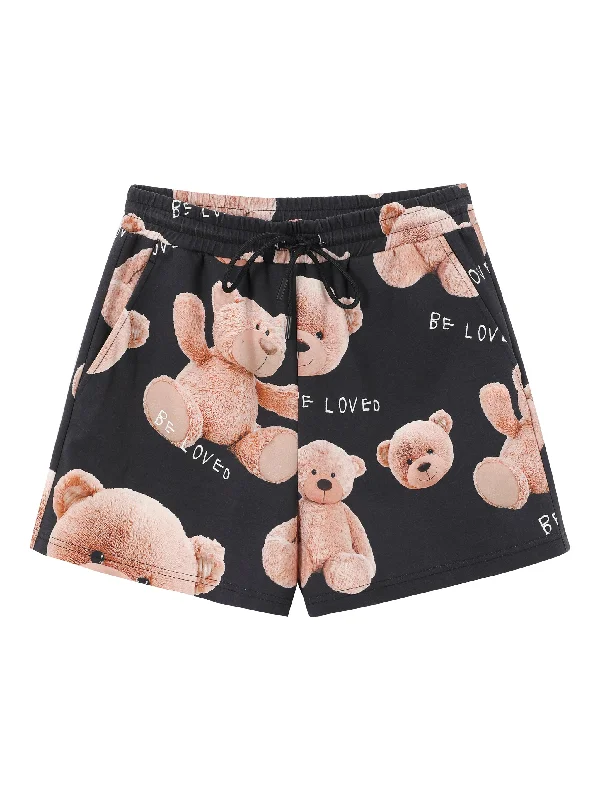 women's stretch shortsTeddy Bear Printed Sweat Shorts