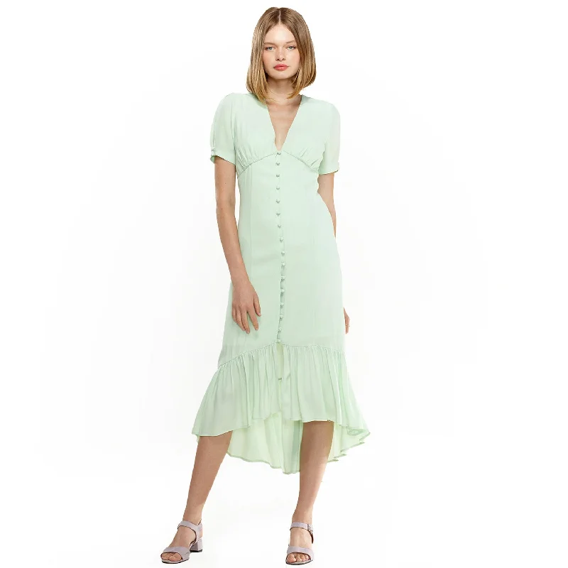 Fit-And-Flare DressV-Neck Mermaid Button Down Maxi Dress In Spring Sage