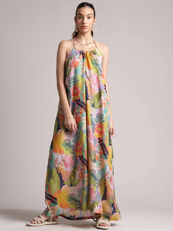 Casual Chic DressMulticolor Muslin Tropical Maxi Dress