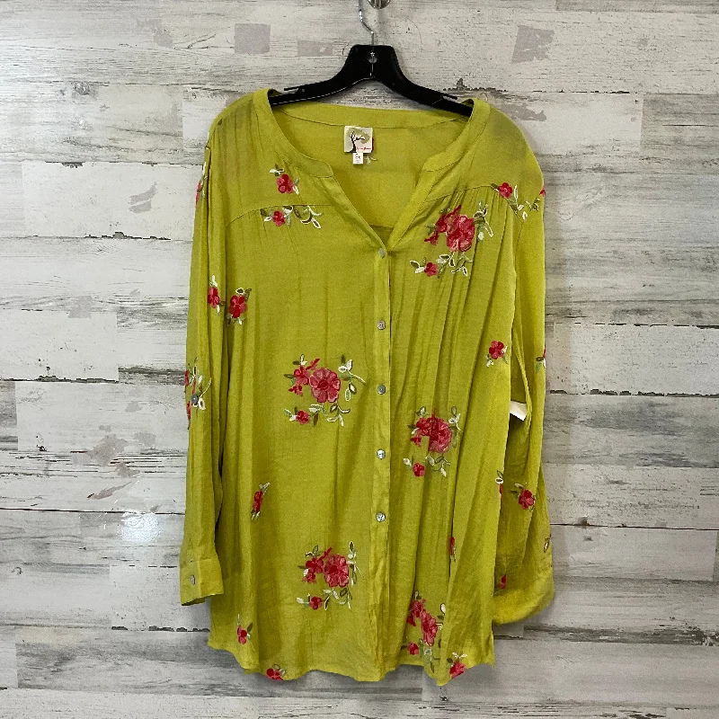 women's tops for those who want to add a pop of color to their outfitsBlouse Long Sleeve By Figuero & Flower In Green, Size: 3x