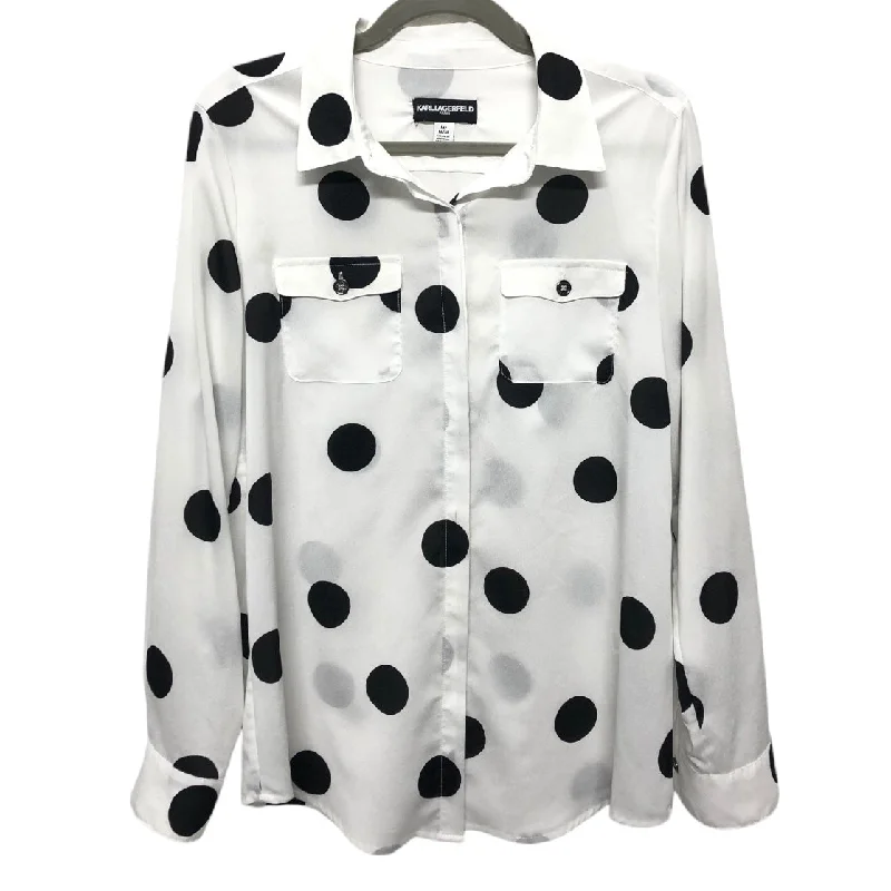 women's tops with asymmetrical designsBlouse Designer By Karl Lagerfeld In Black & White, Size: M