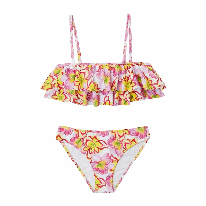 Supportive Female SwimwearGIRL'S DOUBLE RUFFLED BIKINI YELLOW LILIES