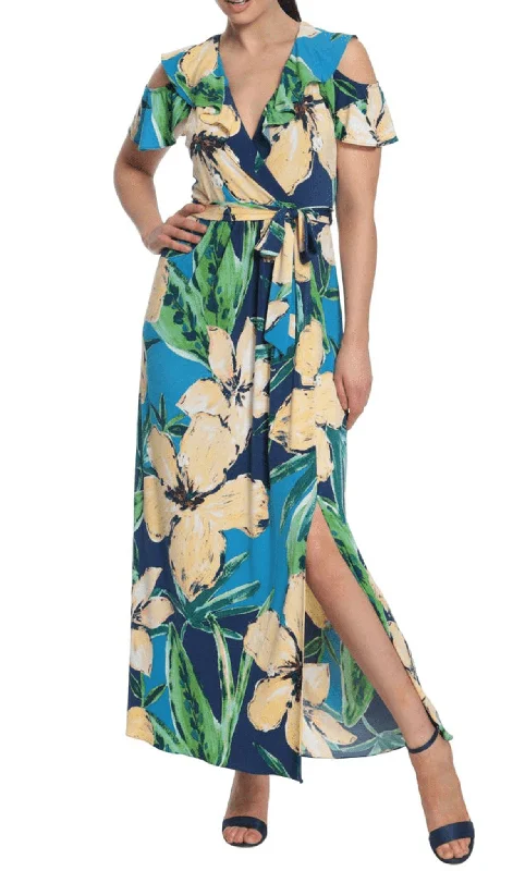 Floor-Length DressLondon Times T6230M - Cold Shoulder Floral Maxi Dress