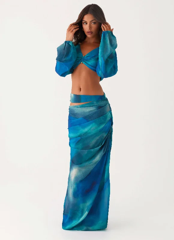 Austin Cut Out Maxi Skirt - Blue Tie Dye