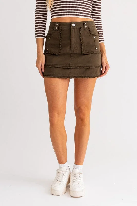 Robbins Cargo Pocketed Distressed Mini Skirt - Final Sale