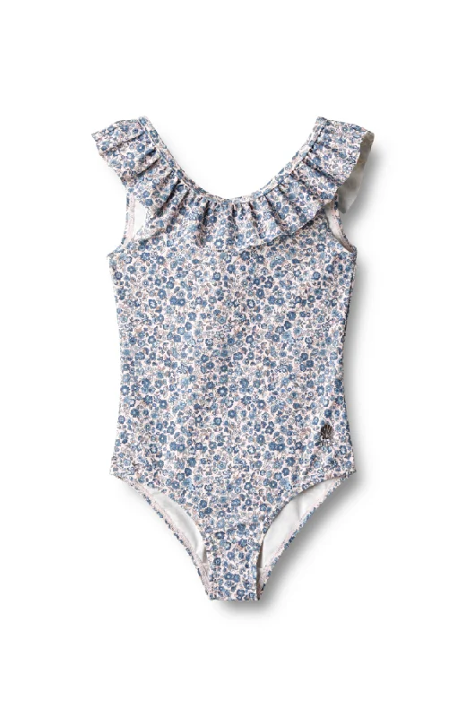 Laced-Up Female SwimwearSwimsuit Marie-Louise - Blue flower meadow