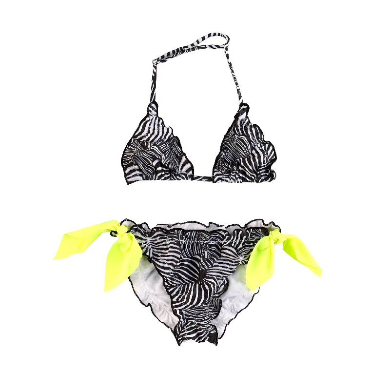 Lace-Up Female SwimwearGIRL'S FROU FROU BIKINI BLACK AND WHITE