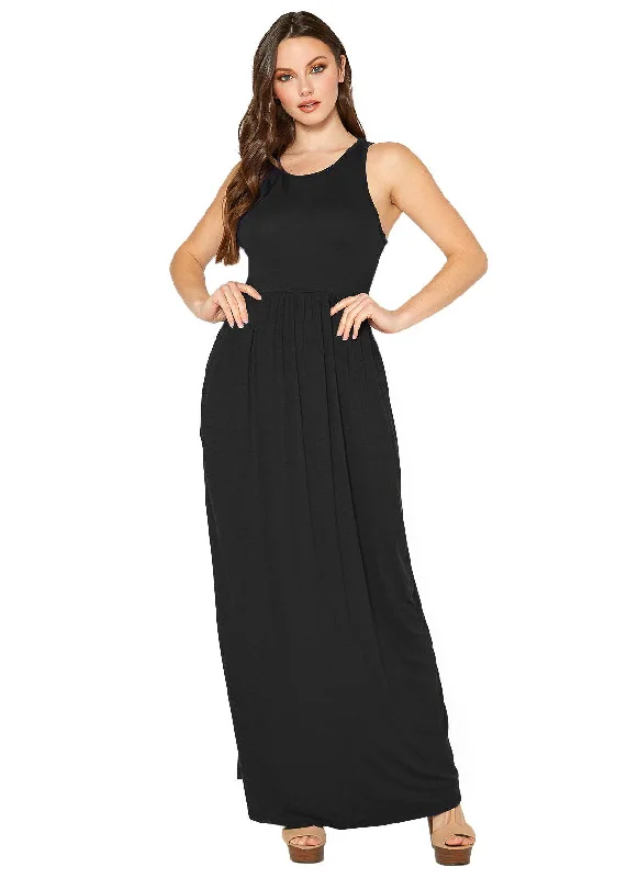 Silk DressWomens Sleeveless Pleated Maxi Dress