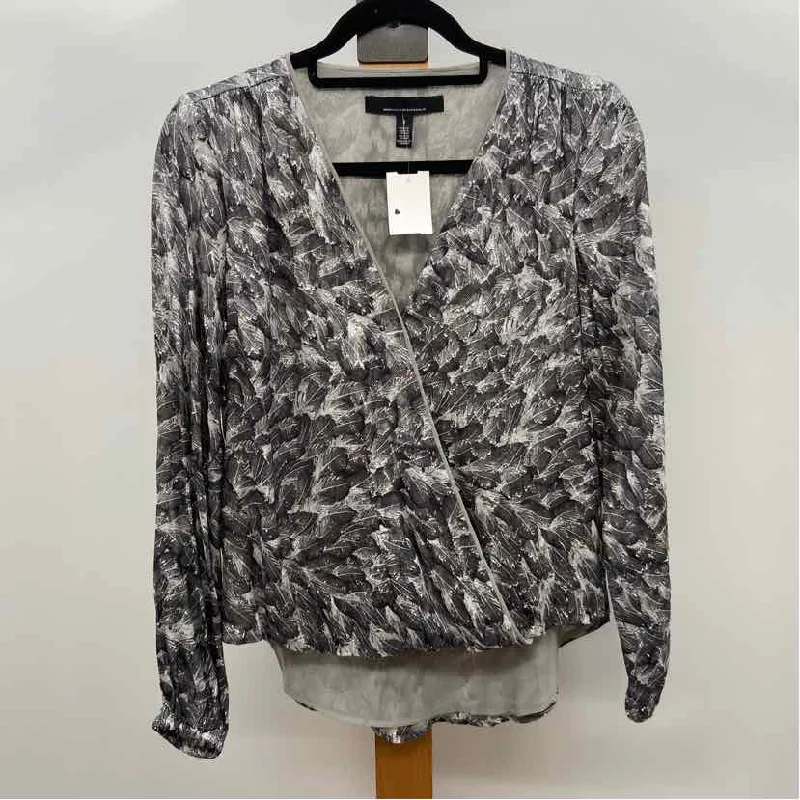 women's tops for those who love to experiment with fashionWhite House Black Market Women's Size 2 Gray Feathers Long Sleeve Shirt