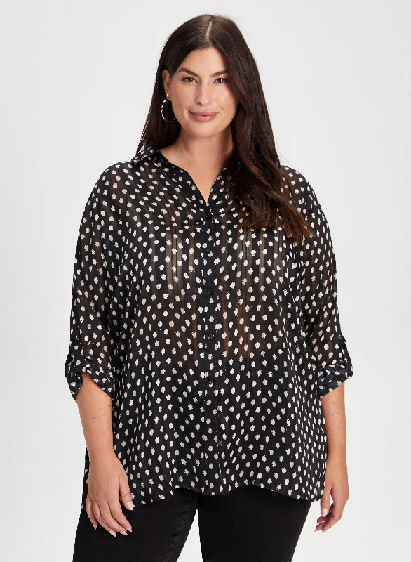 women's tops for summer festivalsButton Down Dot Motif Tunic