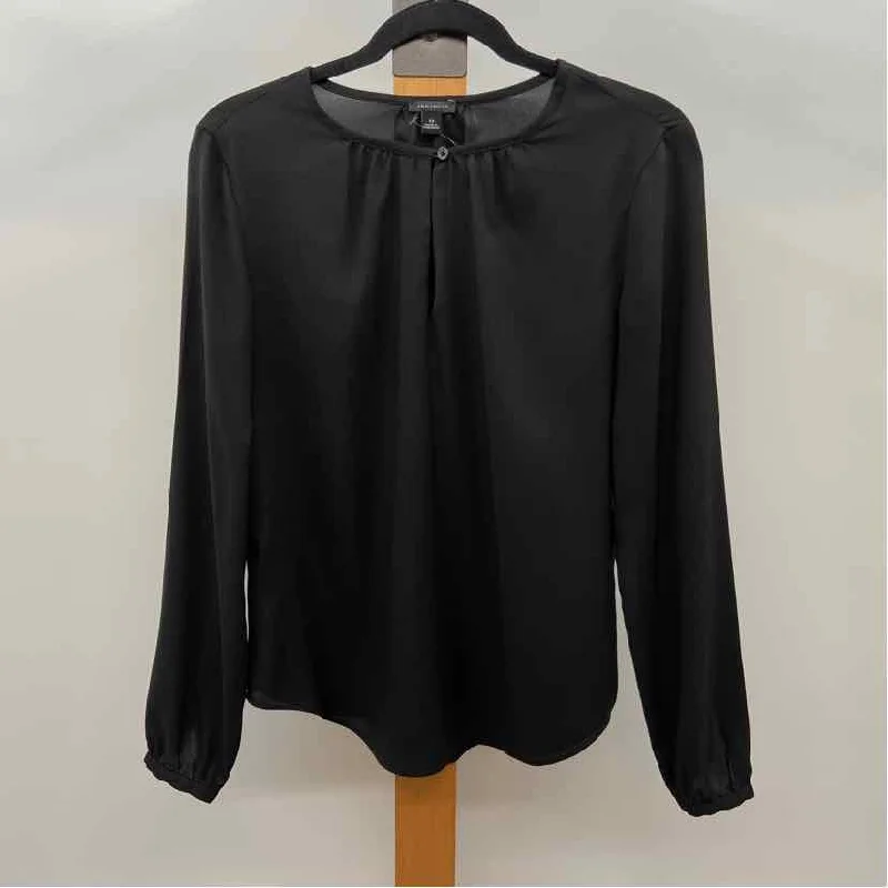 women's stylish topsAnn Taylor Women's Size XS Black Solid Long Sleeve Shirt