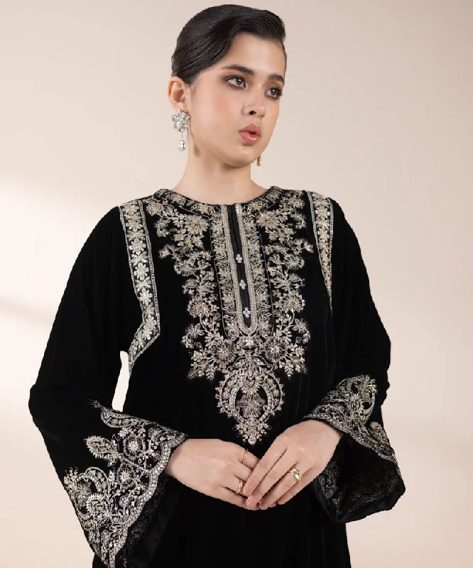 women's tops with bell sleeves2 Piece - Embroidered Velvet Suit