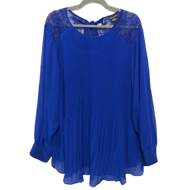 women's tops for glamorous eveningsBlouse Long Sleeve By City Chic In Blue, Size: Xl