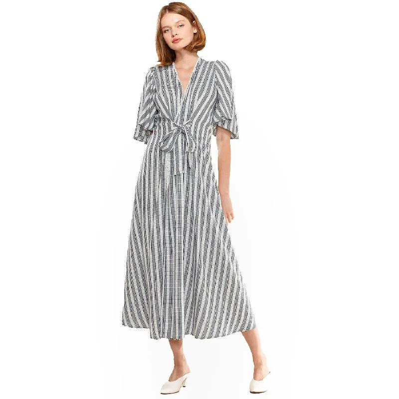 Petite DressWomen's Lace Trim Tie Front Maxi Dress in Ditsy Gingham