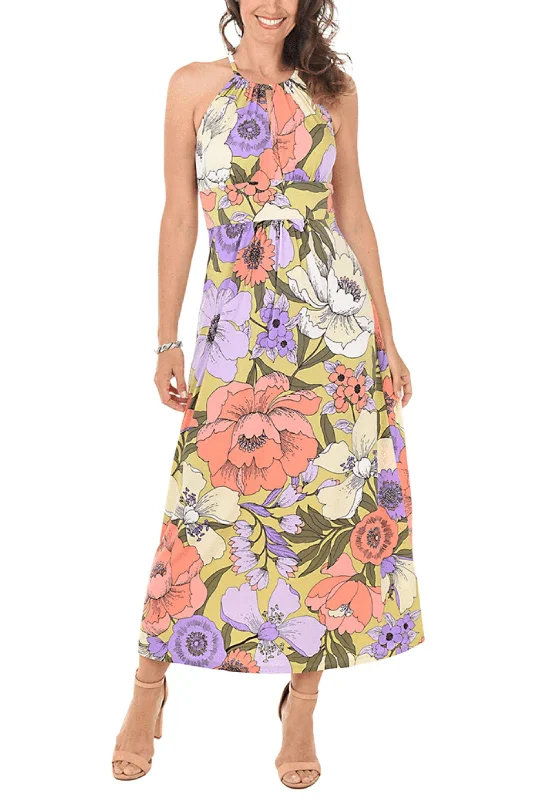 High-Low DressLondon Times T6110M - Floral Halter Maxi Dress