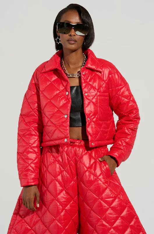 VIVI CROPPED PUFFER BOMBER IN RED