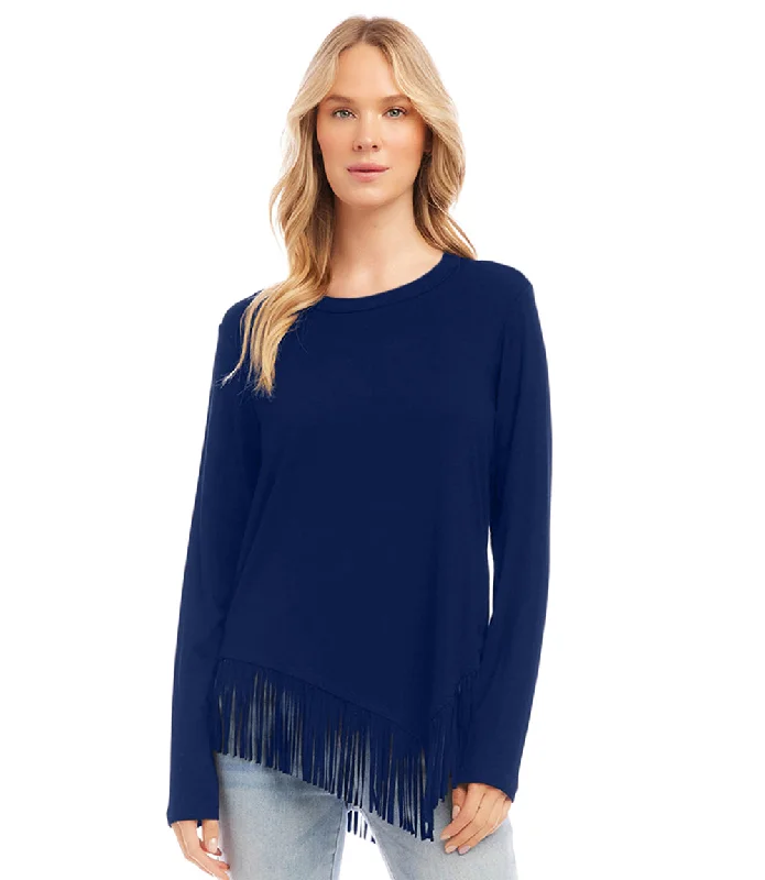 lace women's topsAsymmetric Fringe Top