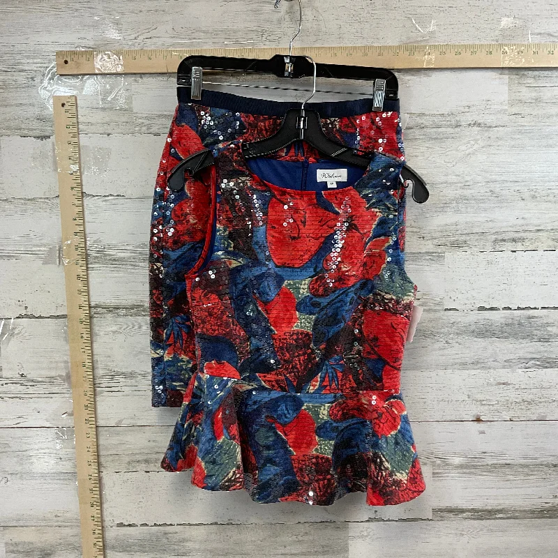 women's stretchy maxi skirts for dancingBlue & Red Skirt Set 2pc Anthropologie, Size PETITE SMALL