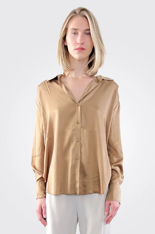 women's tops for vintage fashion enthusiastsButton Down Silk Blouse - Camel