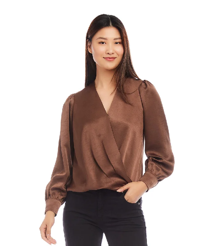 women's tops for vintage fashion enthusiastsDrape Front Satin Top