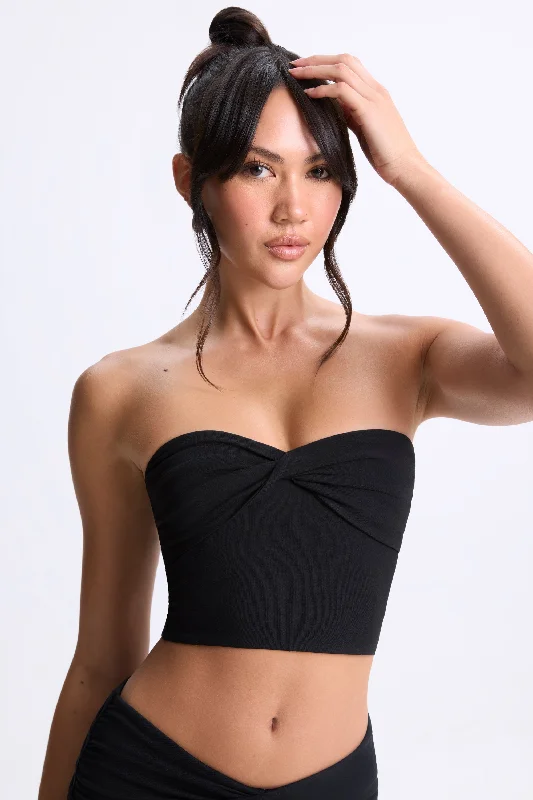 elegant women's topsTwist-Front Bandeau Top in Black