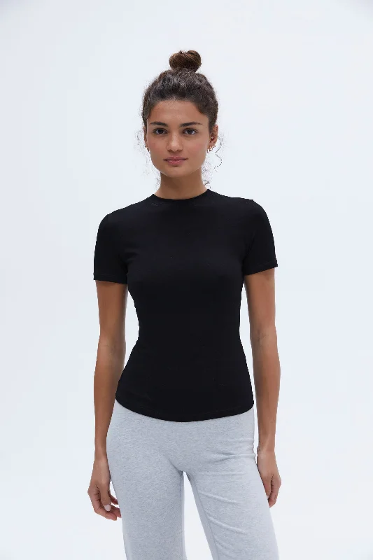 women's tops for those who want to stay cool and chic during warmer weatherCotton Short Sleeve Top - Black