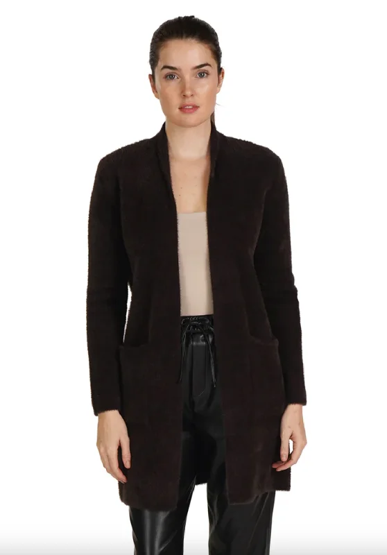 women's tops for those who want to show off their figure in a flattering wayFuzzy Open Front Cardigan - Espresso