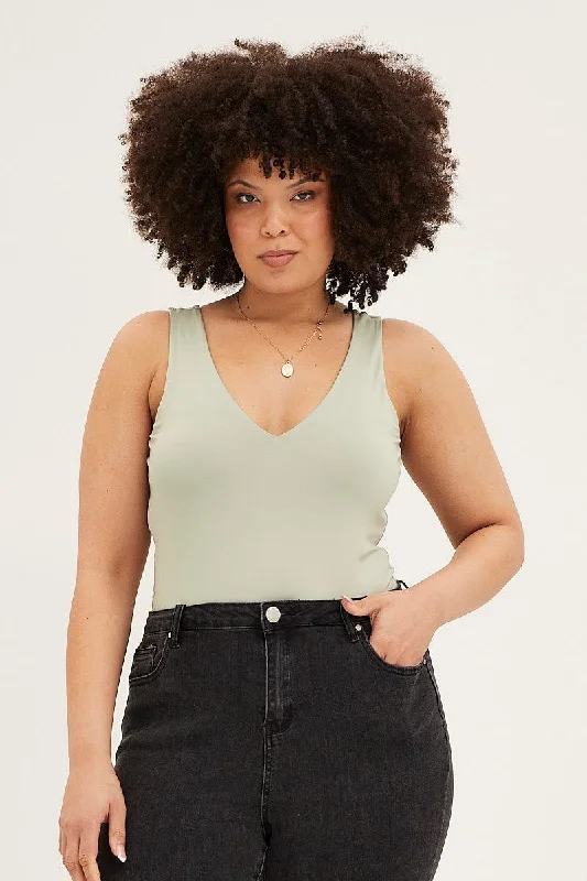 women's tops for those who want to stay updated with the latest fashion trendsGreen V-neck Sleeveless Bodysuit