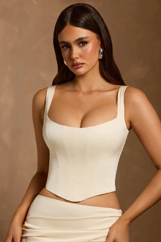 women's tops for cocktail partiesLace-Up Corset Top in Ivory