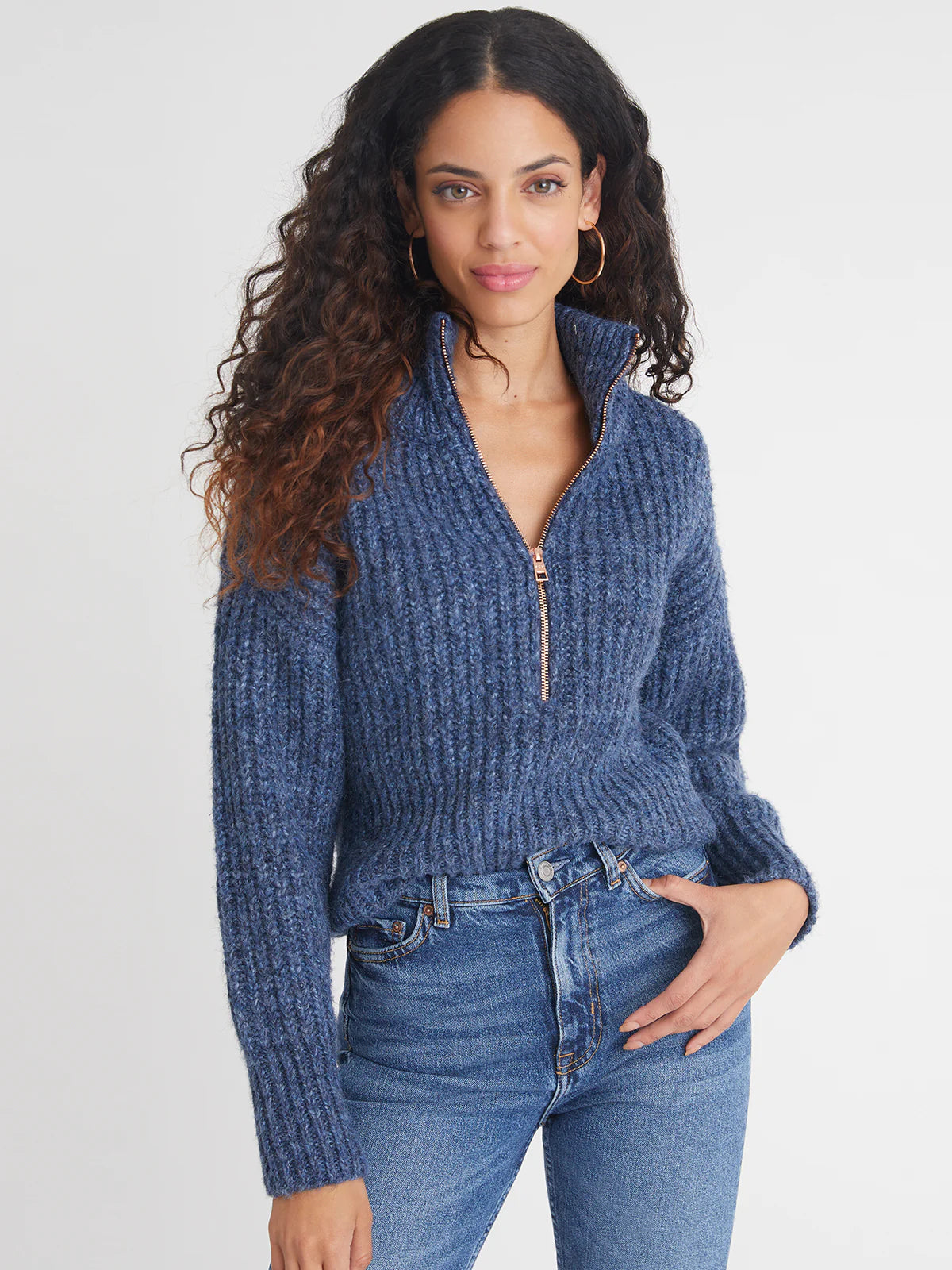 women's tops with asymmetrical designsJackie Half Zip - Indigo