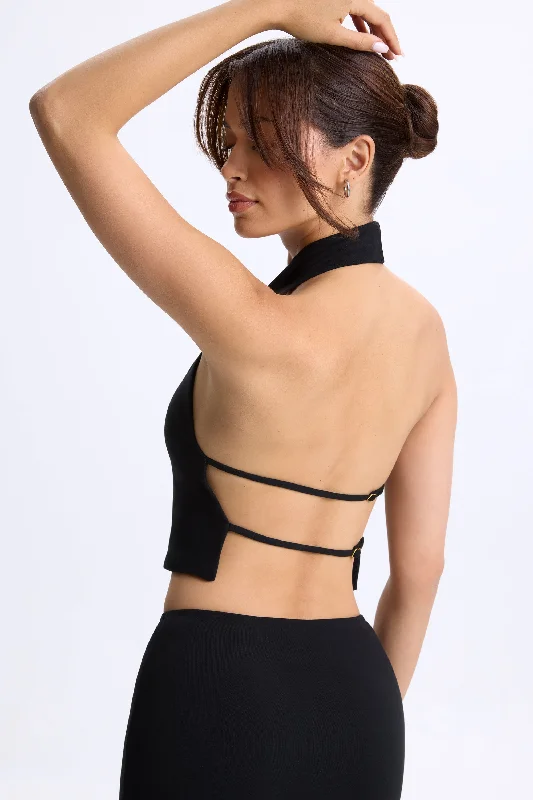 breathable women's tops for summerCowl-Neck Open-Back Top in Black