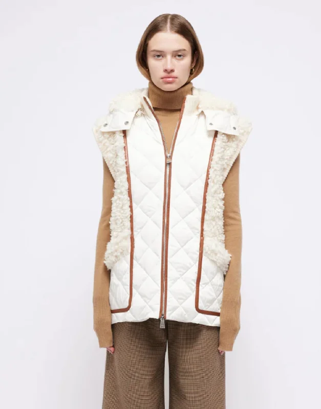 women's tops in solid colorsSarai Shearling Hooded Vest - Eggshell