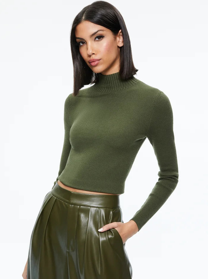 chic women's tops for everyday wearSenaida Cropped Mock Neck Pullover - Olive