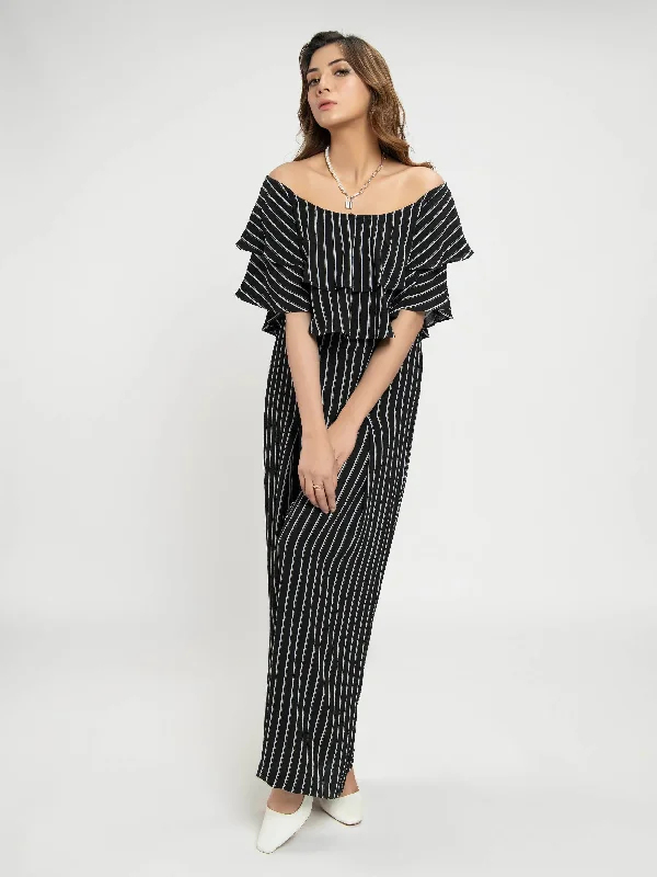 women's tops for those who seek both style and comfortStriped & Ruffled Jumpsuit