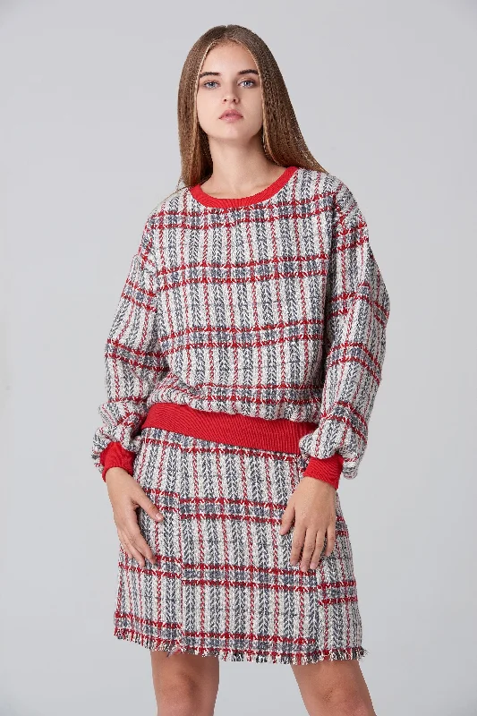 women's skater skirtsWhite Tartan Sweater and Skirt Set