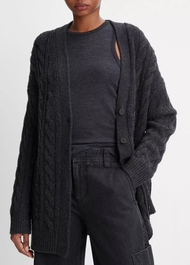 women's tops with floral printsWool and Cashmere Oversized Twisted Cable Cardigan - Heather Charcoal