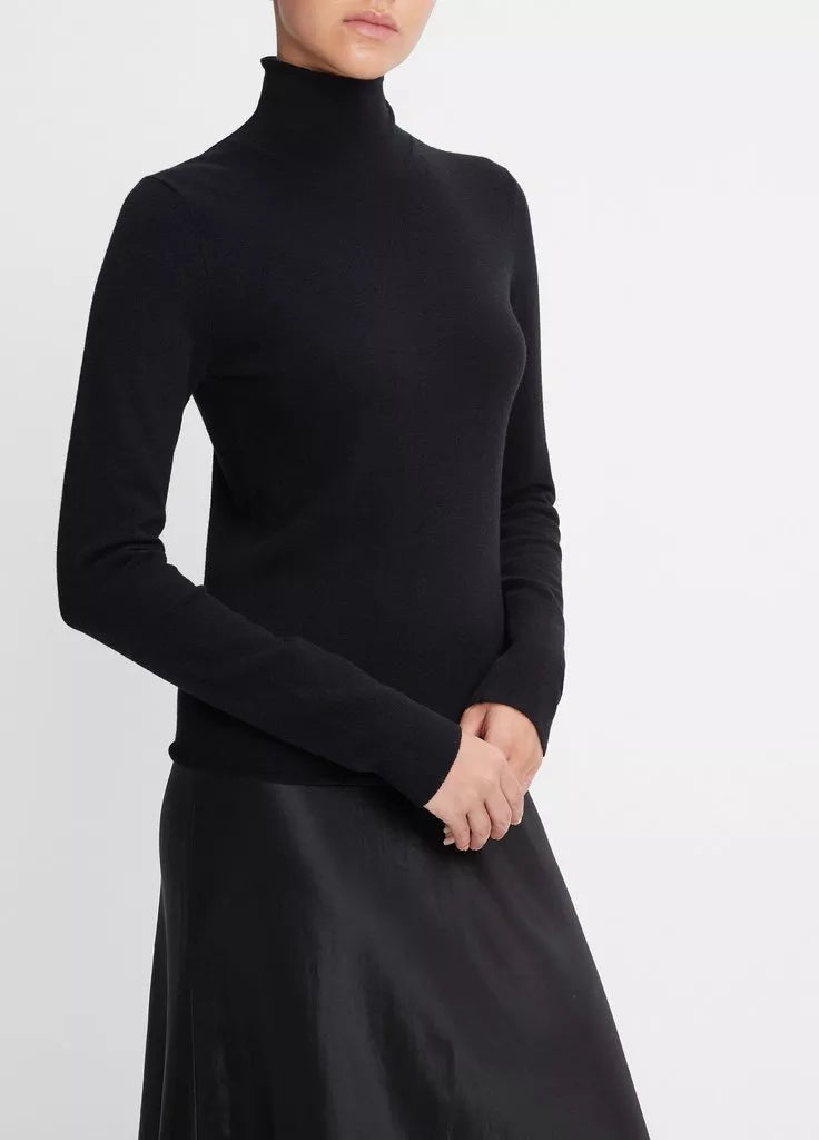 women's tops for those who want to add a touch of sophistication to their casual attireWool-Blend Slim Turtleneck Sweater - Black