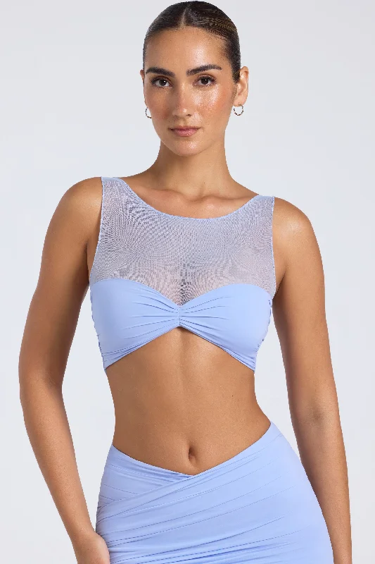 women's tops for those who want to show off their figure in a flattering waySheer Panelled Ruched Crop Top in Periwinkle Blue