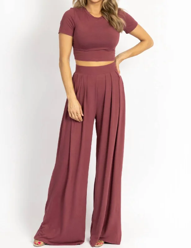 women's affordable pantsButter Soft Palazzo Set In Plum