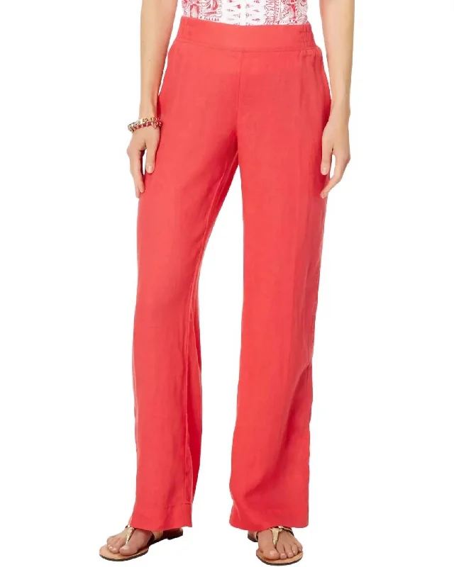 women's party pantsDeri Linen Palazzo Pant In Mizner Red