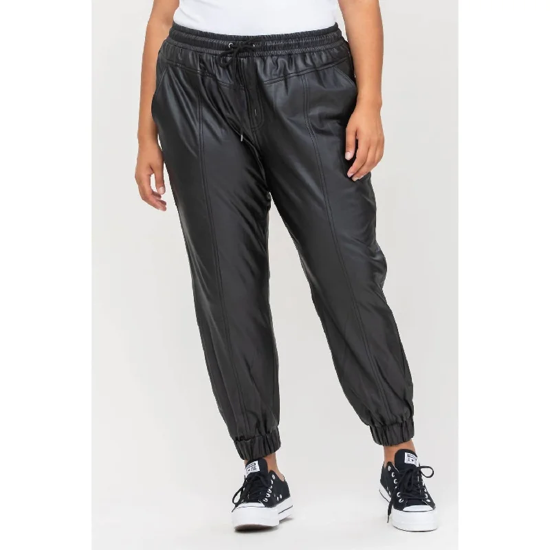 women's plus-size pantsFaux Leather Joggers (Plus) In Black