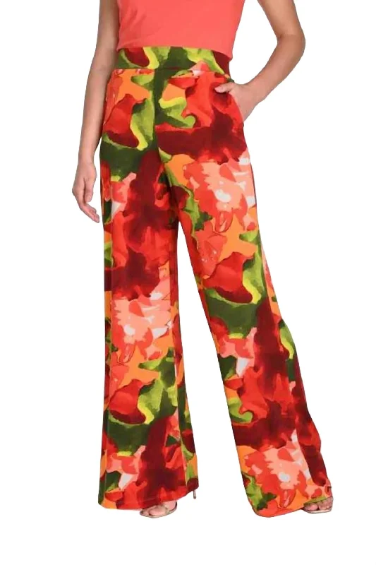 women's leather pantsFloral Knit Pant In Red/green