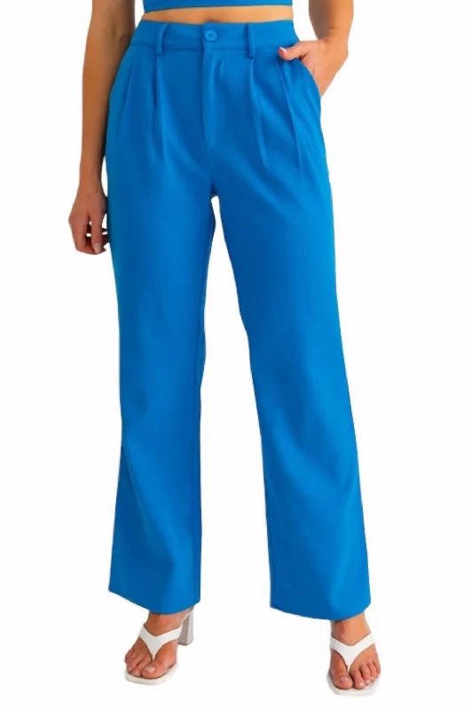 women's corduroy pantsHigh Waisted Wide Leg Pleated Pants In Blue