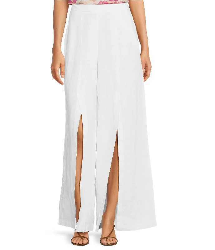 women's ripped pantsLinen Front Slit Pant In White